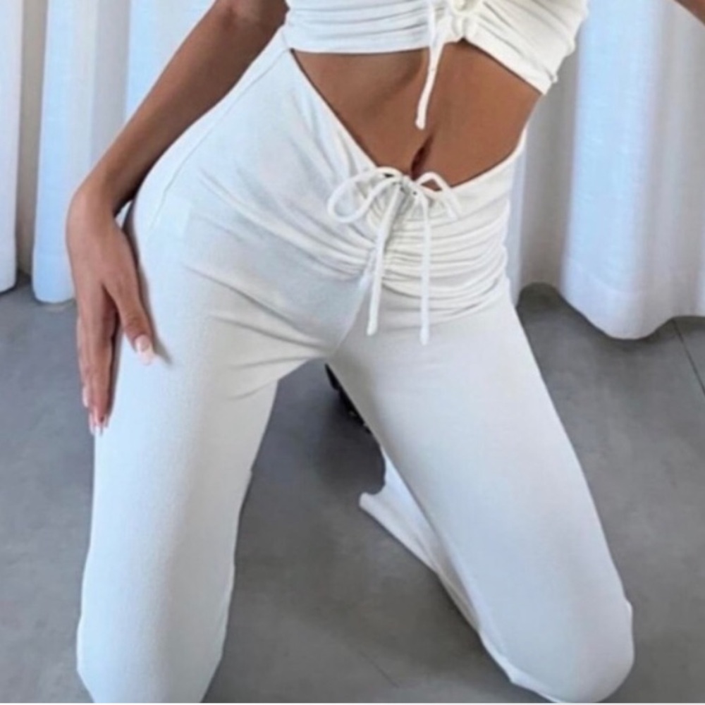 Princess Polly White Ruched Drawstring pants